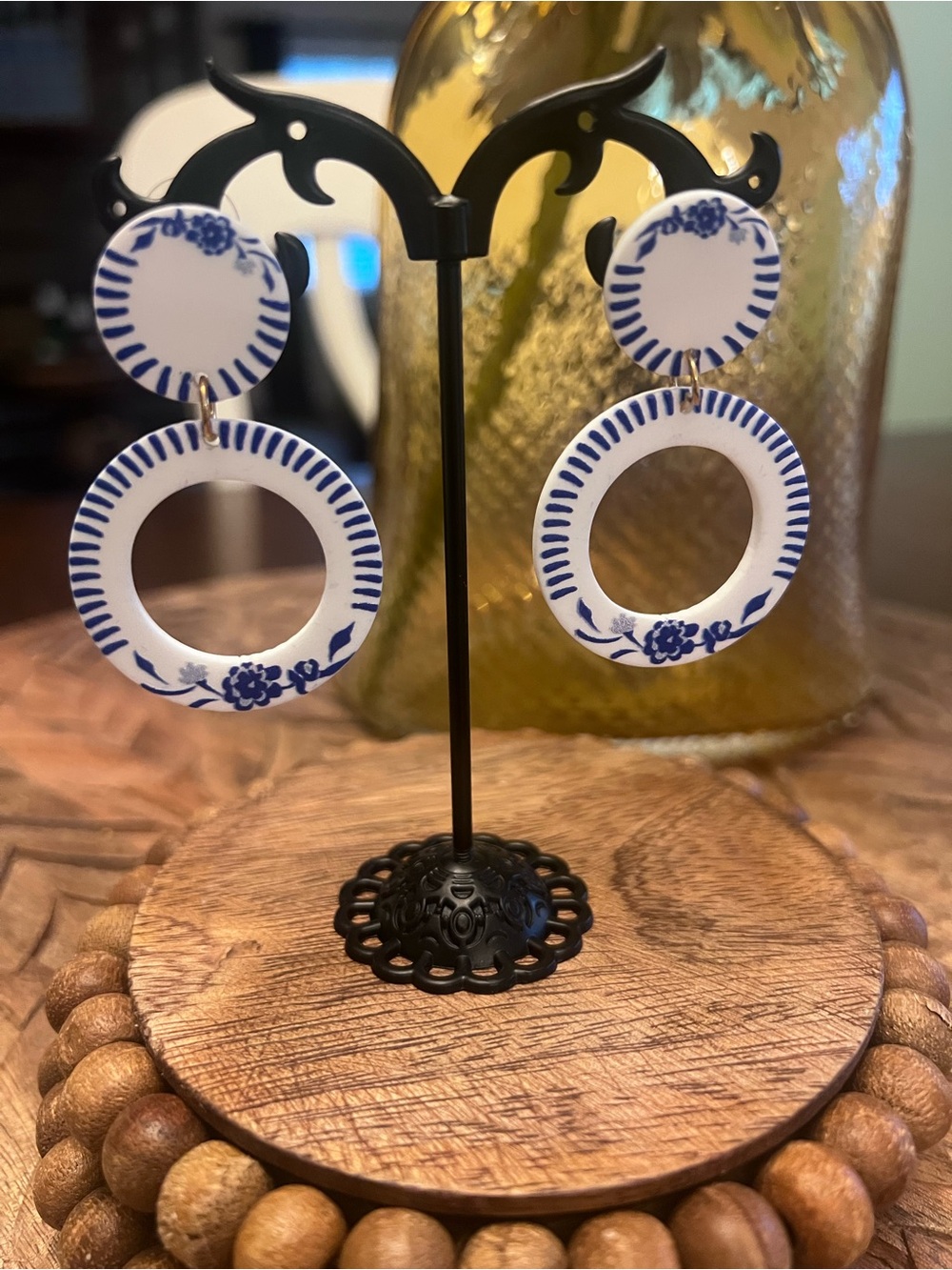 Blue and White Floral Hoop Earrings - Home Accents